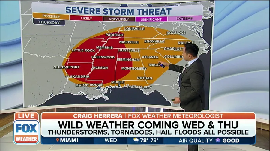 Thunderstorms, tornadoes, hail, flooding all possible from cross country storm