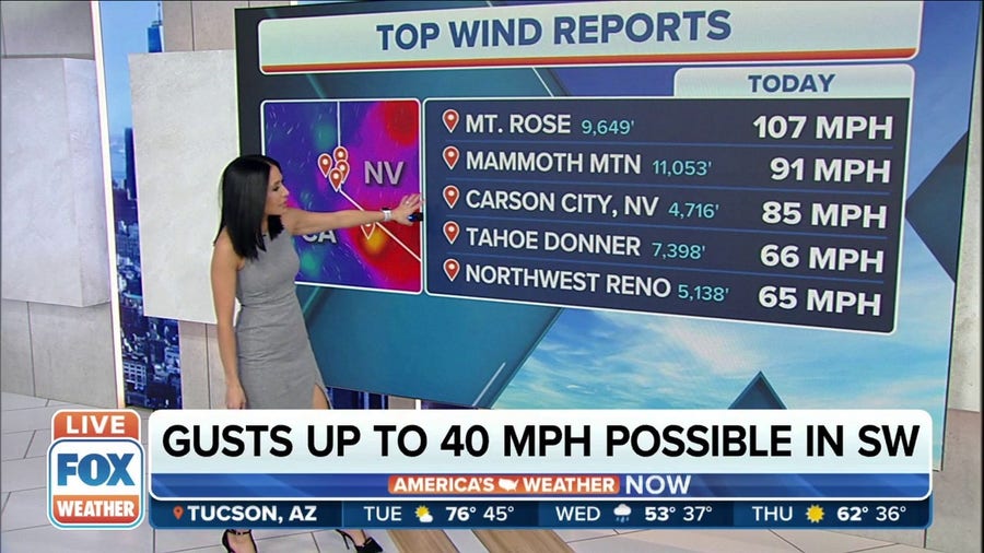 Mt. Rose, Nevada sees winds over 100 mph