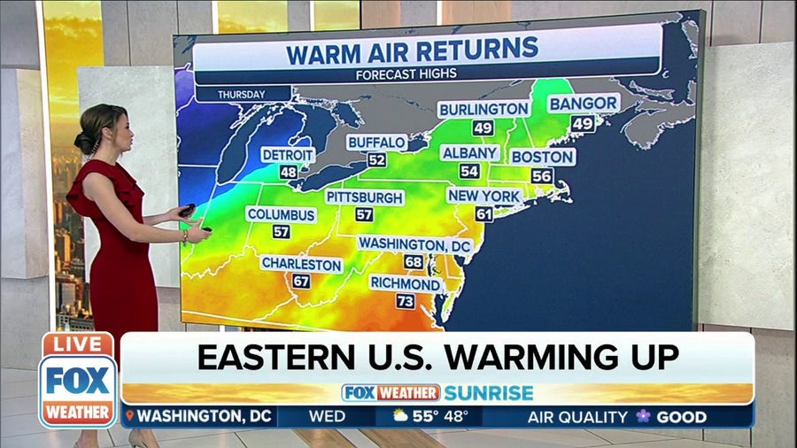 Eastern US to warm up this week while cold air returns to the West