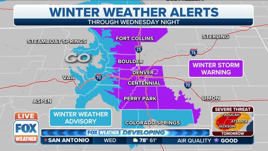 Winter Storm Warnings issued for parts of Colorado including Denver