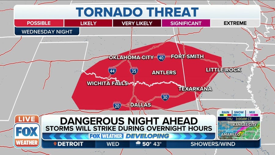 Nocturnal tornadoes could hit the South during the overnight hours