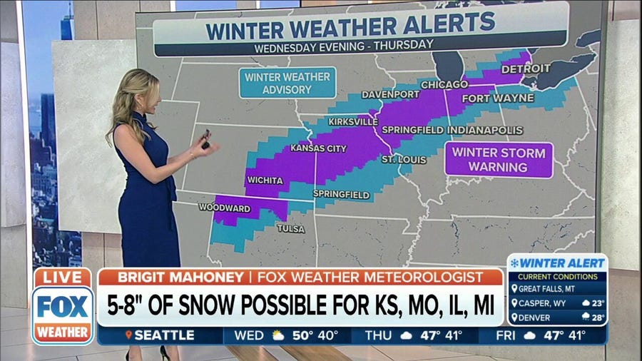Winter storm may deliver up to 8 inches of snow to KS, MO, IL, MI