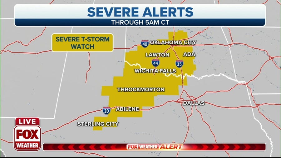 Severe thunderstorm watch issued for areas of Texas, Oklahoma