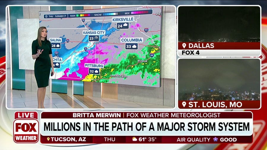 Millions in the path of major storm system producing severe storms, snow