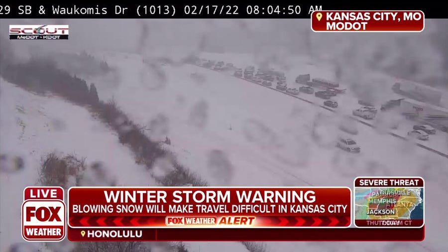 Blowing snow from major winter storm making travel difficult in Kansas City
