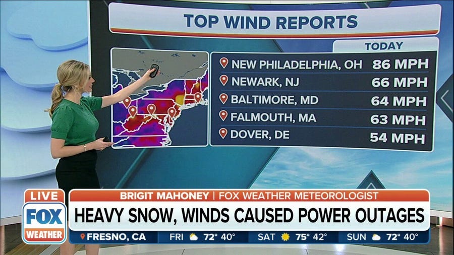 Wind gusts over 60 mph, power outages around the Northeast
