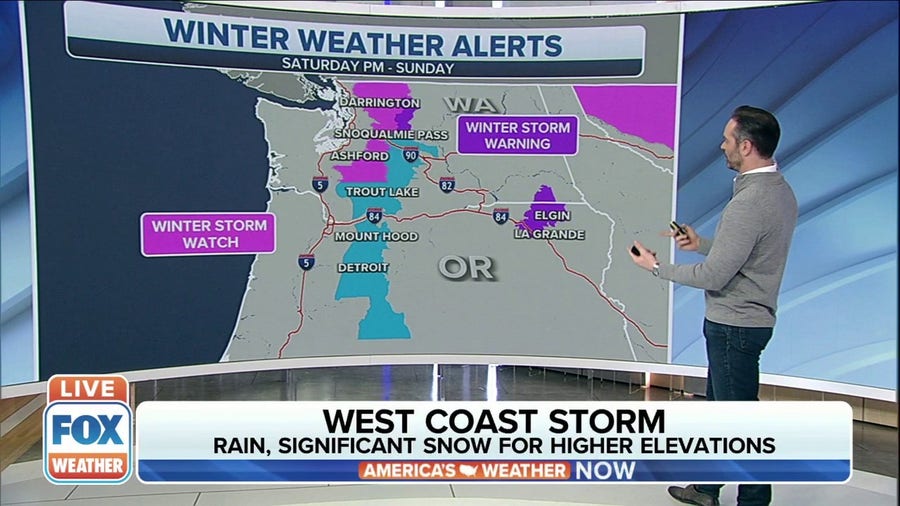 Storm system moves through West, Winter Weather Alerts in WA and OR