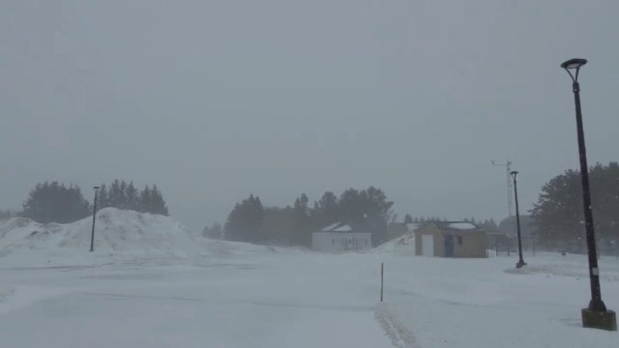Watch: Blowing snow whirls around Caribou, Maine