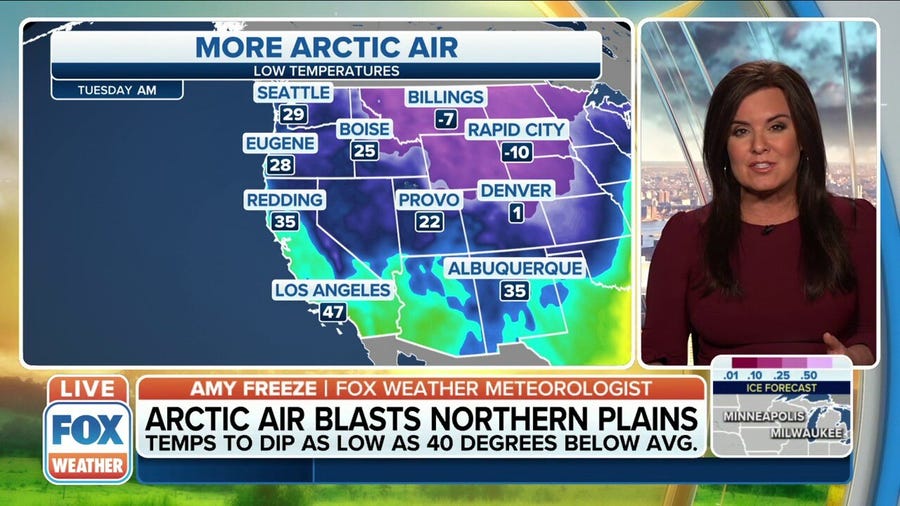 Arctic air will cause temperatures to dip below average in the northern Plains