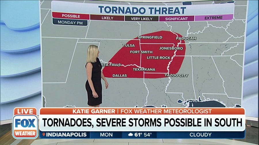Severe storms, including tornadoes, possible in the South