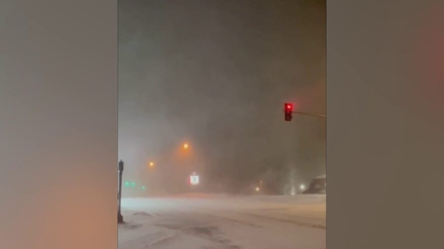 Blowing snow reduces visibility in Montana