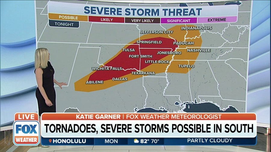 Tornadoes, severe storms possible in the South Monday evening