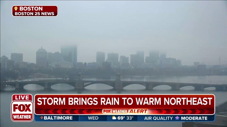 Watch: Scattered showers, low visibility in Boston Tuesday
