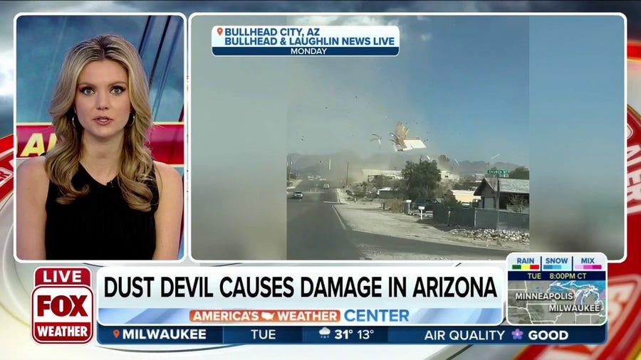 Dust devil kicks up debris in Bullhead, Arizona