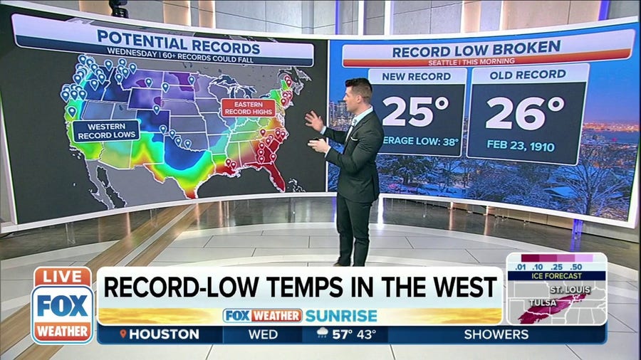 More than 60 temperature records could fall from coast to coast on Wednesday