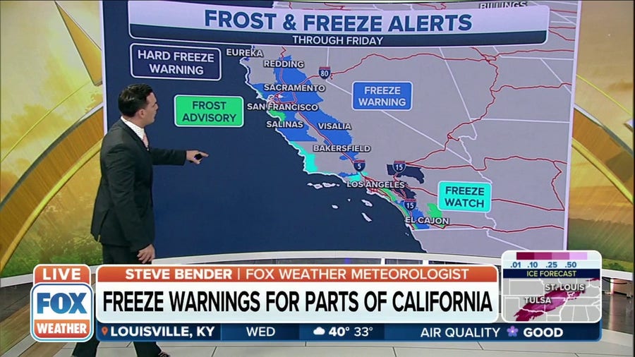Parts of California are under frost and freeze alerts through Friday