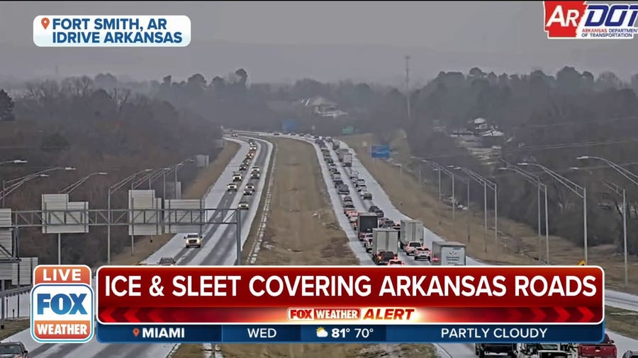 Ice and sleet covering roads in Arkansas