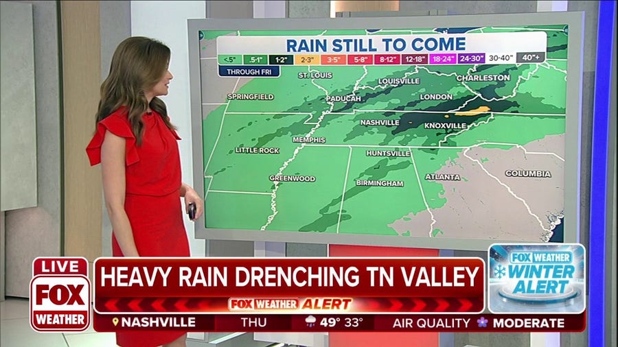 Heavy rain causing flooding risk in Tennessee valley