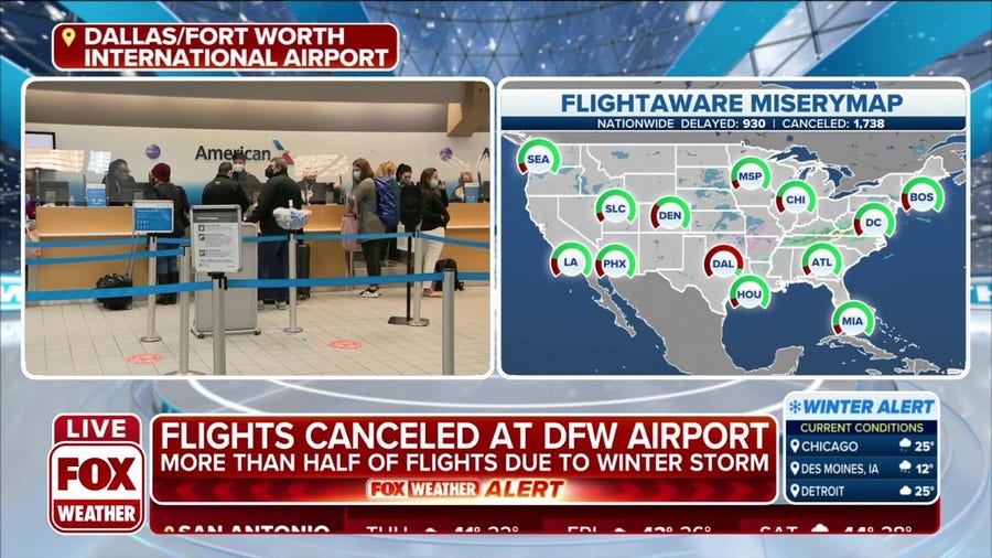 More than half of flights canceled at DFW Airport due to winter storm