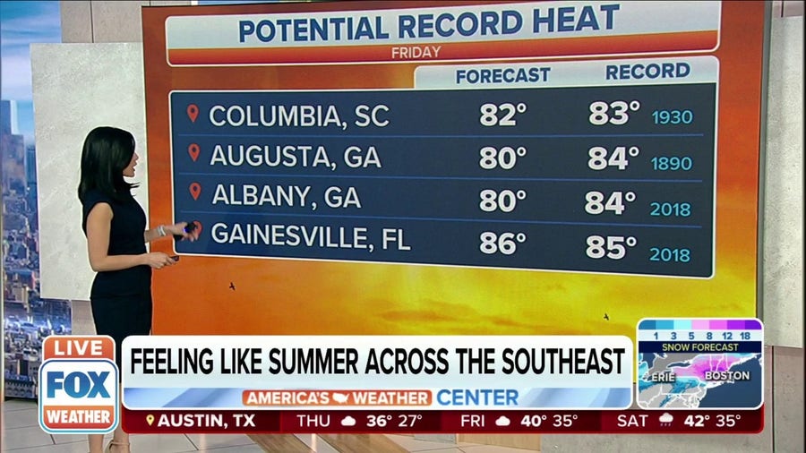 Potential record-breaking heat in Southeast Friday
