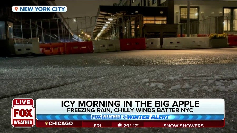 Freezing rain, sleet making for icy morning in New York City