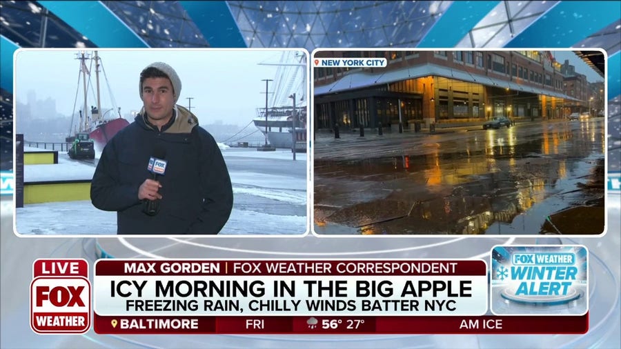 New York City experiencing icy morning commute from freezing rain, sleet