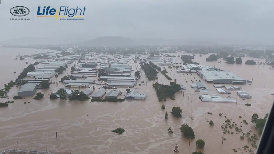 Rescue chopper captures flooded Lismore, Australia