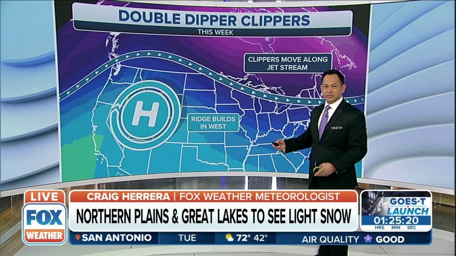 Two clipper systems to deliver snow to Northern Plains, Great Lakes
