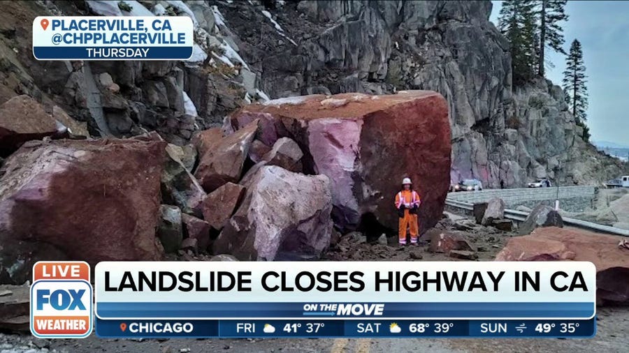 Landslide closes US Hwy. 50 in California as huge boulders block lanes