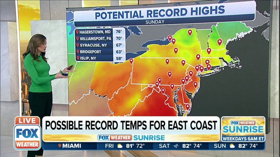 Dozens of daily record highs in jeopardy from Southeast to mid-Atlantic
