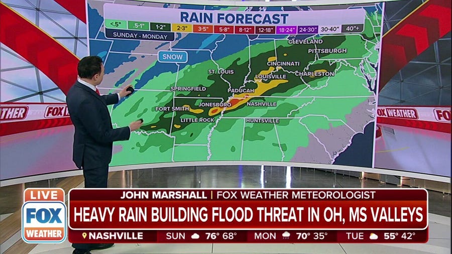 Heavy rain building flood threat in Ohio, Tennessee valleys