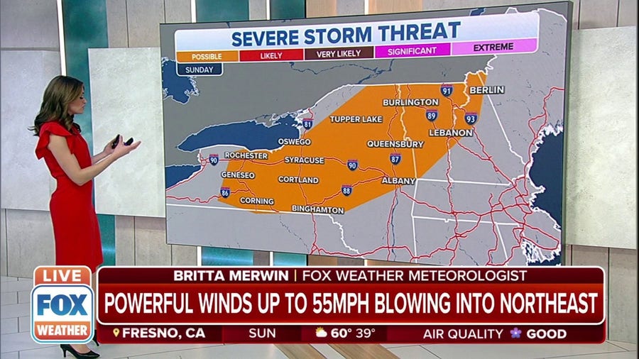 Severe thunderstorms, strong winds possible in the Northeast