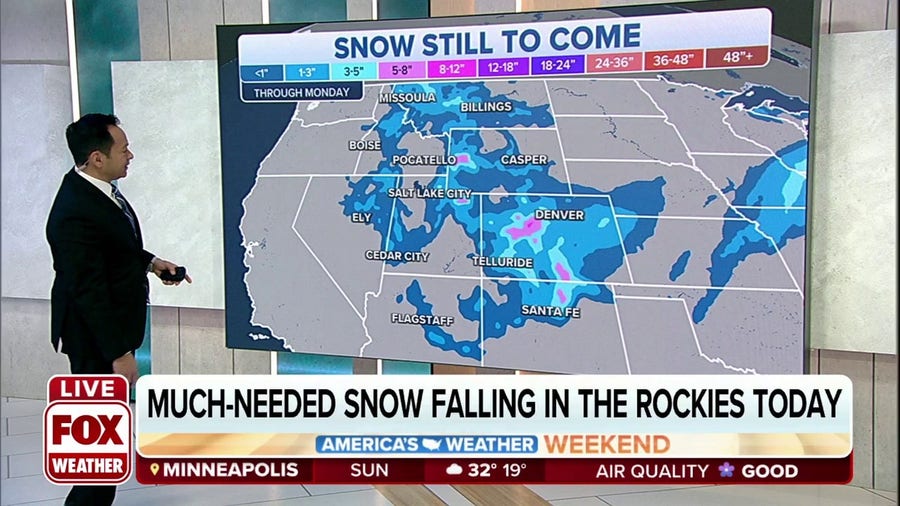 Much-needed snow falling across the Rockies