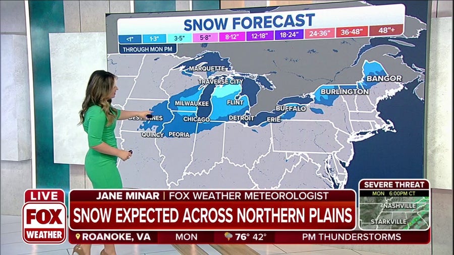 Snow expected from Great Lakes to Northeast on Monday