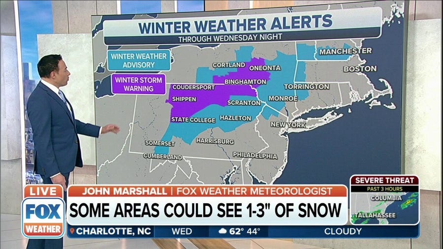 Portions of Northeast could see 5-8 inches of snow through Wednesday night