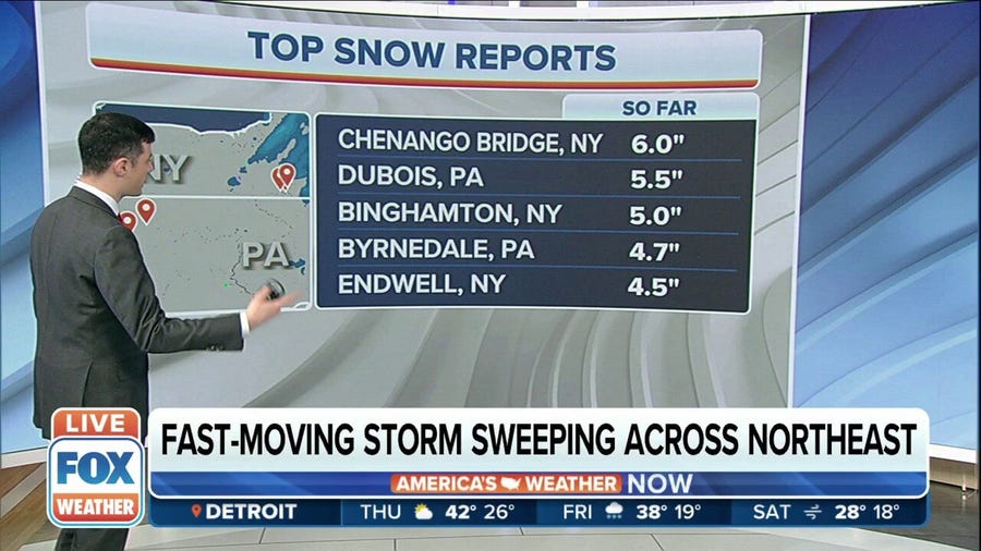 Fast-moving storm delivers more than 5 inches of snow to the Northeast