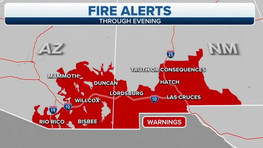 Fire Weather Warnings in Arizona, New Mexico through Thursday