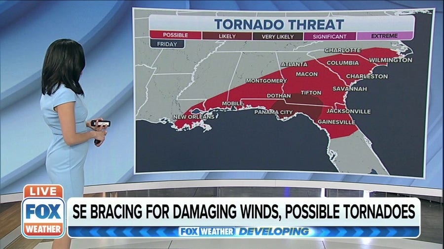Tornado, Damaging Wind Threat for Southeast Friday