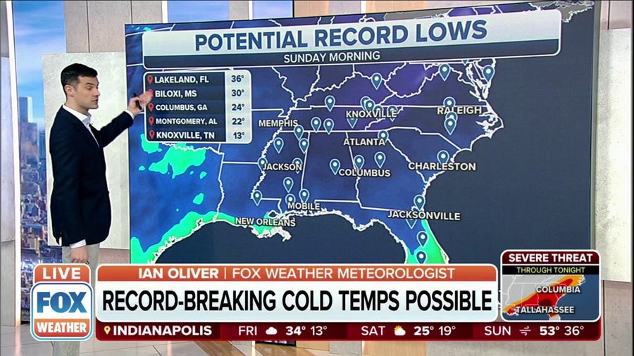Freeze alerts, possible record lows in Southeast this weekend