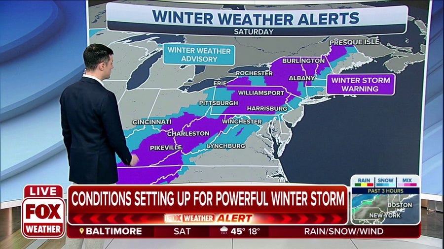 Strong winter storm may deliver damaging winds, blowing snow to Northeast