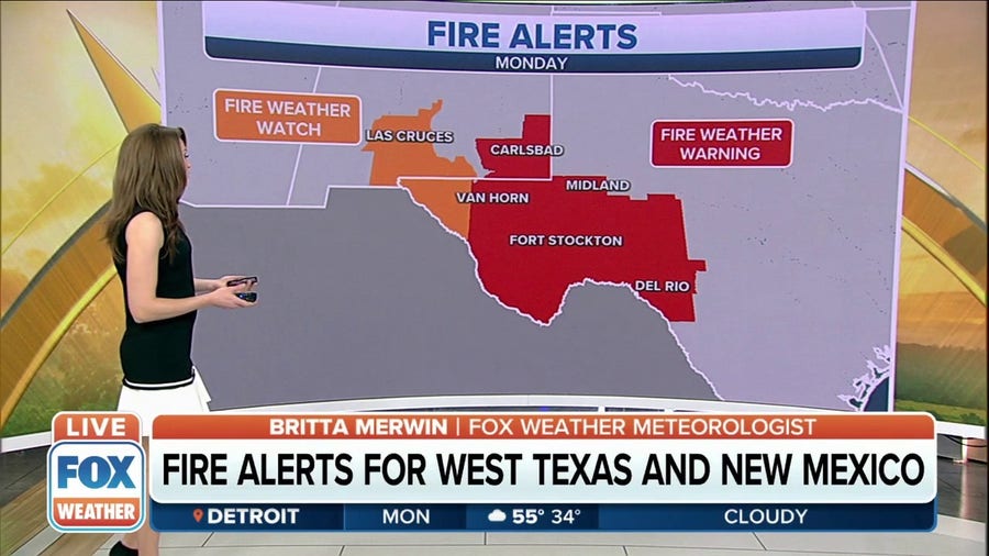 Fire Weather Warnings in effect for parts of Texas, New Mexico on Monday