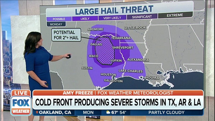 Severe Storm, Large Hail Threat in Texas, Arkansas and Louisiana Monday