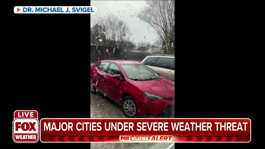 Hail falls on vehicles in northeast Texas
