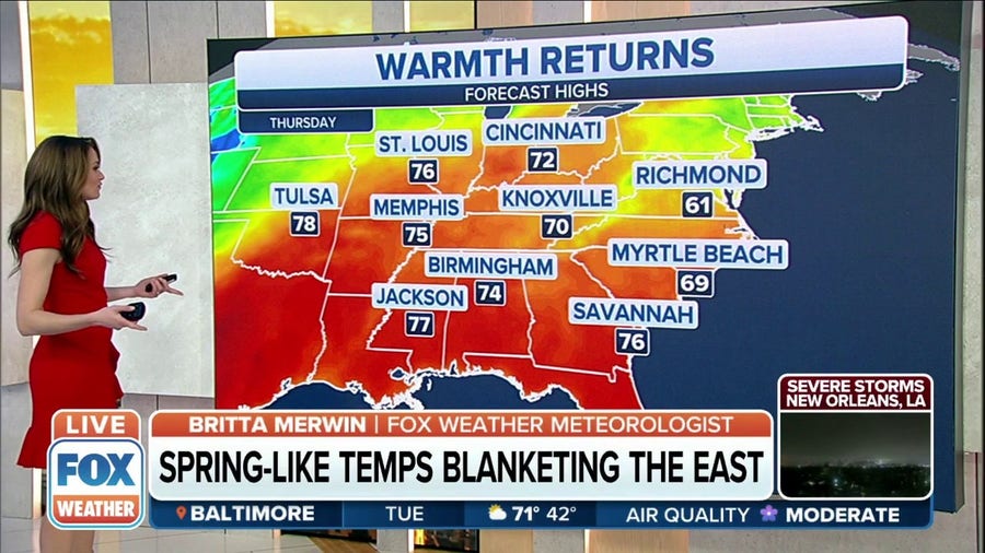 Spring-like temperatures moving into eastern half of the US this week