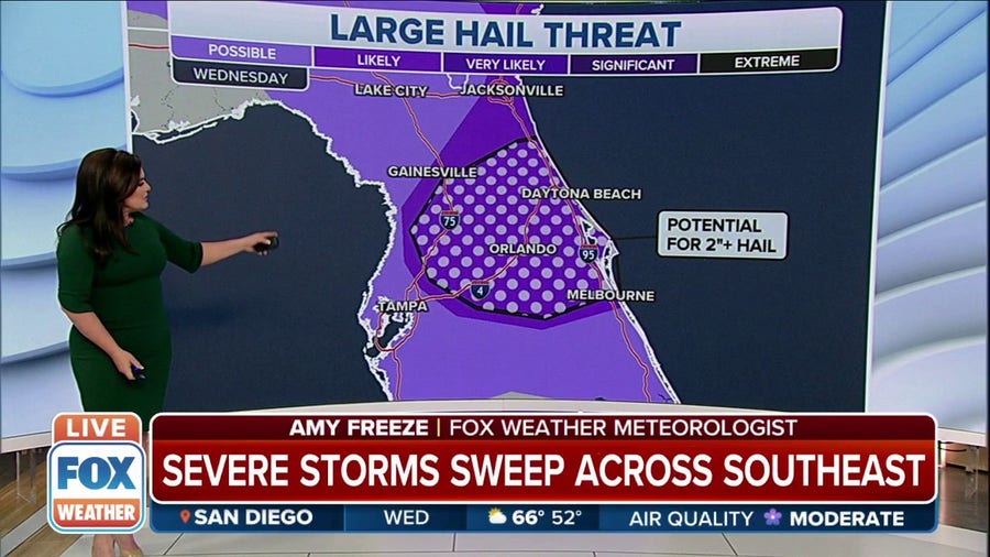 Potential for large hail targets central Florida as severe storms move through