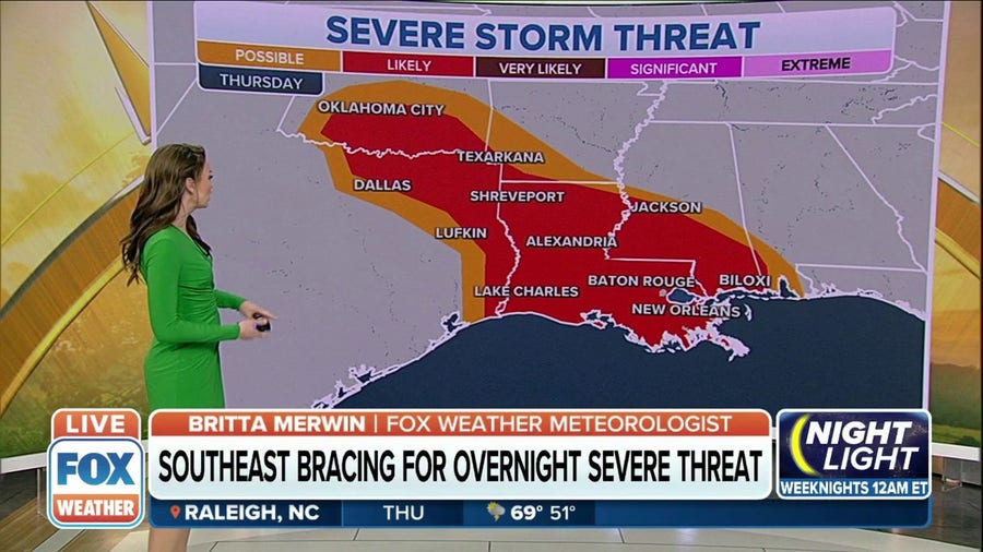 Southeast bracing for overnight severe storms, including tornadoes