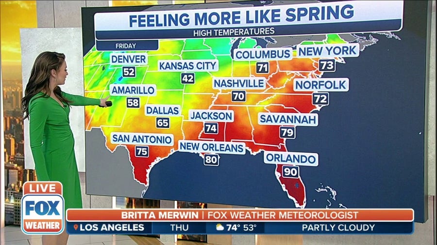 Springlike temperatures to continue through the end of the week across the East