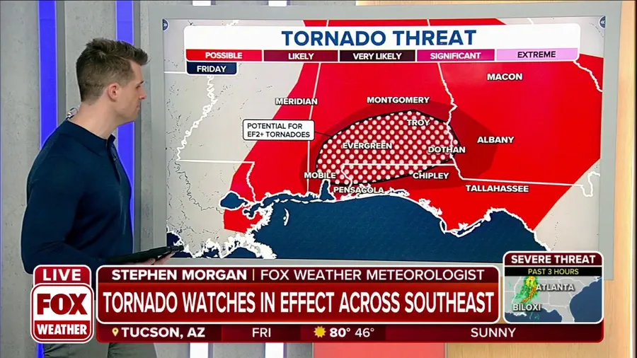 Strong tornadoes possible across the South on Friday