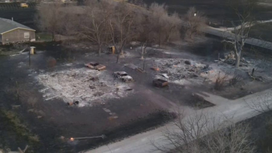 Daylight shows the destruction wildfire caused across Carbon, Texas