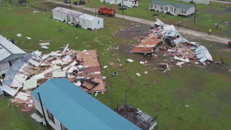 Drone video: Likely tornado destroys mobile homes in Atmore, Alabama